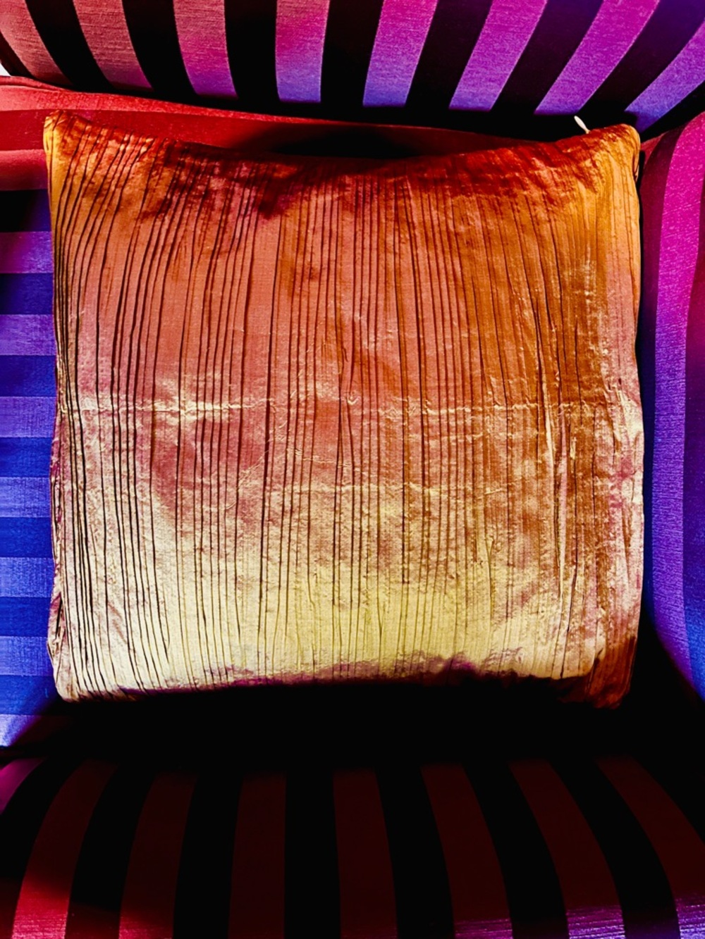Bronzed gold pintucked silk cushion cover side zipper fully lined imported NWOT